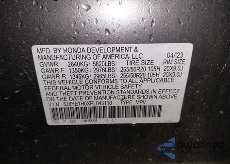 2023 Acura Mdx A-Spec z USA, uszkodzony, nr VIN 5J8YE1H0XPL043110